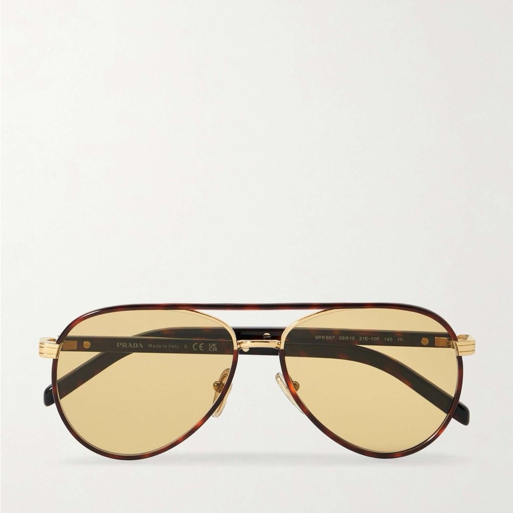 Prada Brown Aviator Sunglasses with Gold Detail
